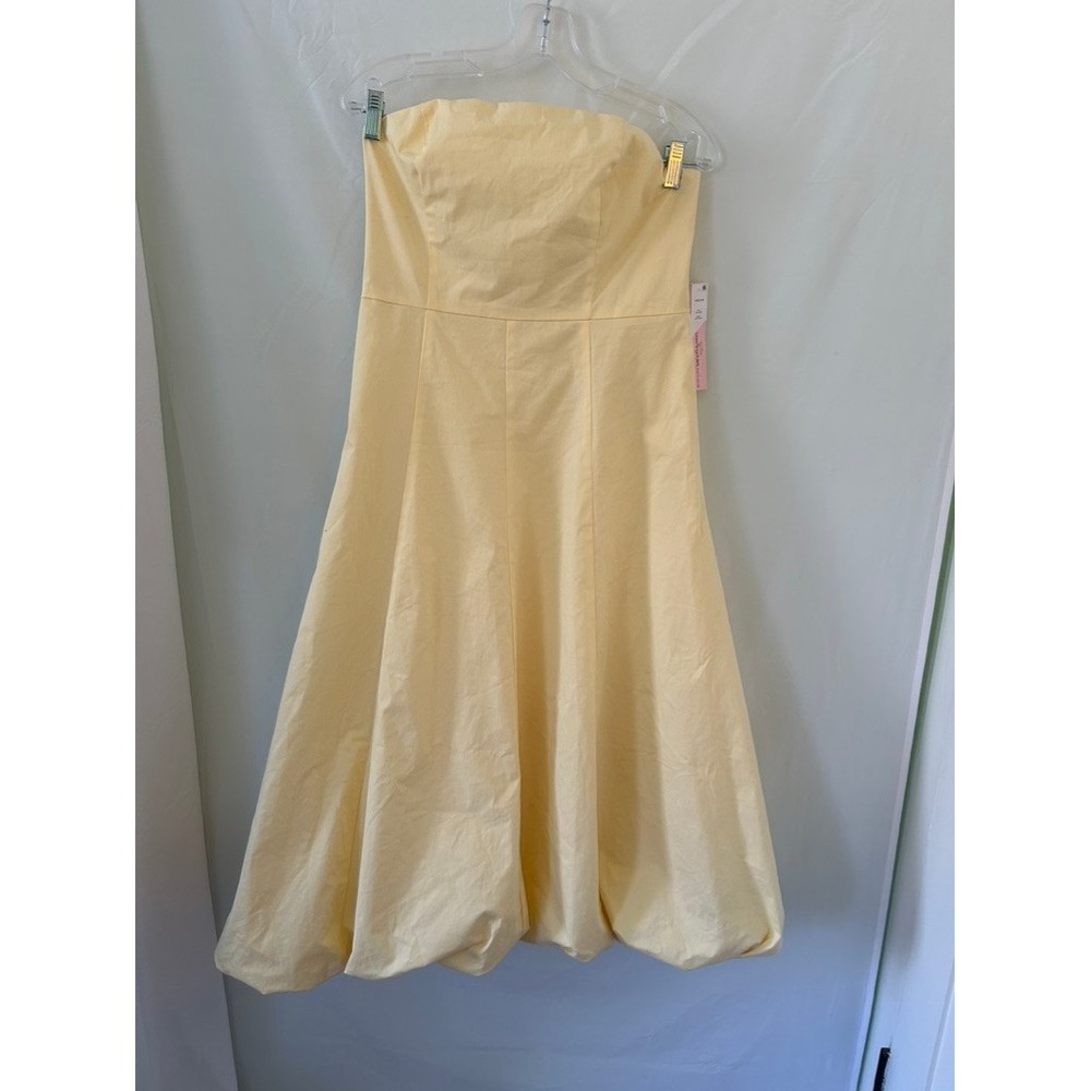AQUA Light Yellow Strapless Bubble Hem Midi Dress Bloomingdales Exclusive L‎ NEW